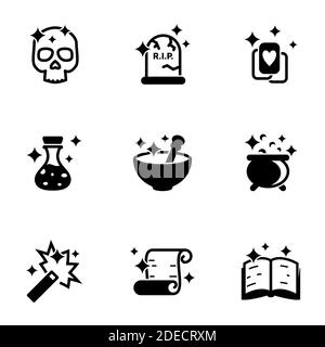 Set of simple icons on a theme Magic, Magician, Magic , vector, set. White background Stock Vector