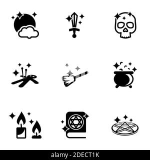 Set of simple icons on a theme Magic, forbidden, pentagram, cult, vector, set. White background Stock Vector