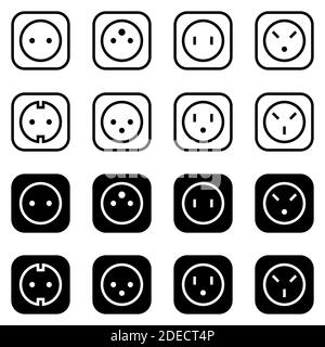 Set of simple icons on a theme power socket, vector, set. White background Stock Vector