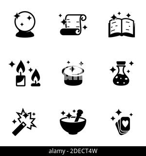 Set of simple icons on a theme Magic, Magician, Magic , vector, set. White background Stock Vector