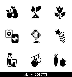 Set of simple icons on a theme Food, natural, eco-friendly, grown, fruits, vegetables, vector, set. White background Stock Vector