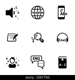 Set of simple icons on a theme Dictionary, translator, training , vector, set. White background Stock Vector