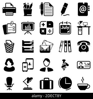 Set of simple icons on a theme workspace,time, Graph, working, table, business, work, space, , vector, design, flat, sign, symbol, object, illustratio Stock Vector