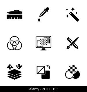 Set of simple icons on a theme Graphic design, drawing, tools, vector, set. White background Stock Vector