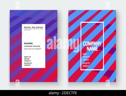 Colorful striped lines pattern geometric shape background. Creative cover set copy space design vector illustration. Neon blurred red blue gradient ab Stock Vector