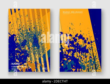 Creative cover frame design paint splatter vector illustration. Neon blurred yellow blue gradient futuristic abstract template design leaflet. Colorfu Stock Vector
