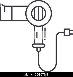 Hair dryer icon, linear isolated illustration, thin line vector, web design sign, outline concept symbol with editable stroke on white background. Stock Vector