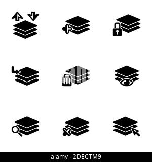 Set of simple icons on a theme Layer, work with layers, vector, set. White background Stock Vector