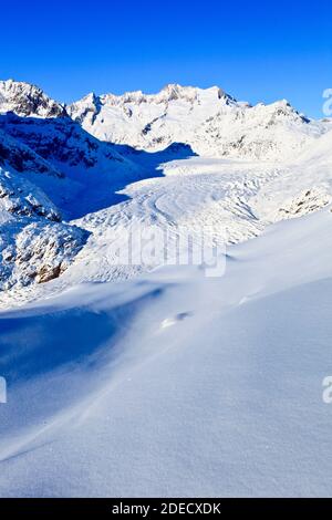 geography / travel, Switzerland, Wannenhoerner and Aletsch glacier in the winter, Valai, Additional-Rights-Clearance-Info-Not-Available Stock Photo