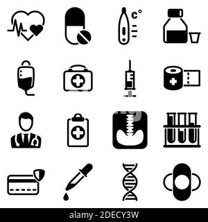 Set of simple icons on a theme Medical instruments, health care, equipment , vector, design, collection, flat, sign, symbol,element, object, illustrat Stock Vector