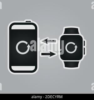 Synchronize your smartphone with smart clocks. Simple isolated icons Stock Vector