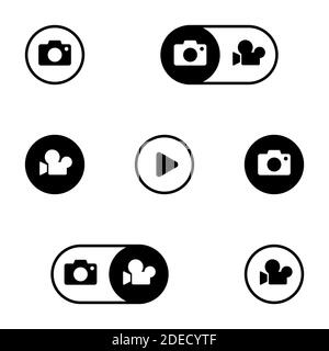 Set of simple icons on a theme Camera, vector, design, collection, flat, sign, symbol,element, object, illustration, isolated. White background Stock Vector