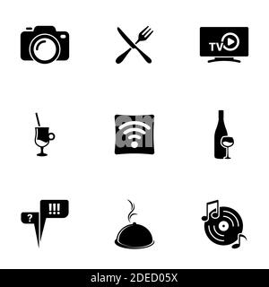 Set of simple icons on a theme modern cafe, vector, design, collection, flat, sign, symbol,element, object, illustration, isolated. White background Stock Vector