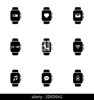 Set of simple icons on a theme smart watch, vector, design, collection, flat, sign, symbol,element, object, illustration, isolated. White background Stock Vector