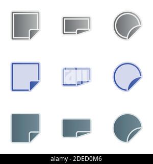 Set of simple icons on a theme paper with folded corners of the page, vector, design, collection, flat, sign, symbol,element, object, illustration, is Stock Vector