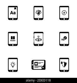 Set of simple icons on a theme Reader, vector, design, collection, flat, sign, symbol,element, object, illustration, isolated. White background Stock Vector