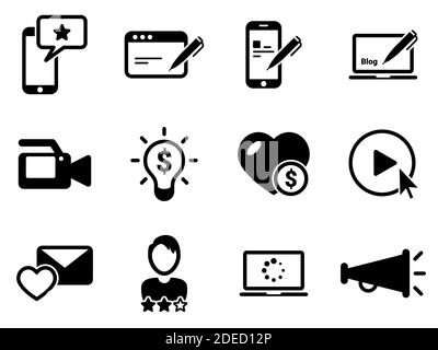 Set of simple icons on a theme Blogger, vector, design, collection, flat, sign, symbol,element, object, illustration, isolated. White background Stock Vector