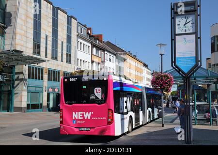 MOENCHENGLADBACH, GERMANY - SEPTEMBER 18, 2020: Public city bus in Rheydt district of Moenchengladbach, a major city in North Rhine-Westphalia region Stock Photo