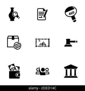 Set of simple icons on a theme Auction, vector, design, collection, flat, sign, symbol,element, object, illustration, isolated. White background Stock Vector
