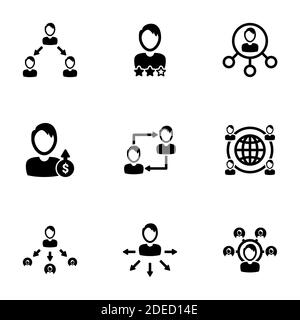 Set of simple icons on a theme Referral, vector, design, collection, flat, sign, symbol,element, object, illustration, isolated. White background Stock Vector