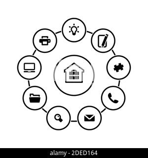 Set of simple icons on a theme Remote work, vector, design, collection, flat, sign, symbol,element, object, illustration, isolated. White background Stock Vector