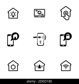 Set of simple icons on a theme Smart House, vector, design, collection, flat, sign, symbol,element, object, illustration, isolated. White background Stock Vector