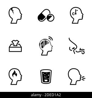 Set of simple icons on a theme Flu, sick people, vector, design, collection, flat, sign, symbol,element, object, illustration, isolated. White backgro Stock Vector