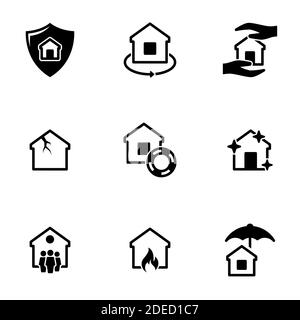 Set of simple icons on a theme Property insurance, vector, design, collection, flat, sign, symbol,element, object, illustration, isolated. White backg Stock Vector