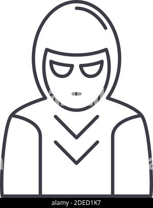 Hacker man icon, linear isolated illustration, thin line vector, web design sign, outline concept symbol with editable stroke on white background. Stock Vector