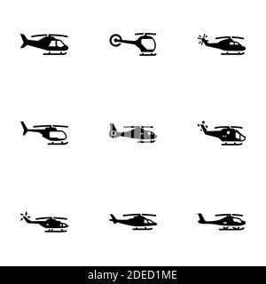 Set of black icons isolated on white background, on theme Helicopter Stock Vector
