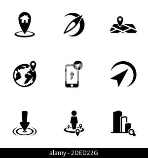 Set of black icons isolated on white background, on theme Location Stock Vector