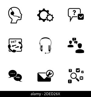 Set of simple icons on a theme call center, vector, design, collection, flat, sign, symbol,element, object, illustration, isolated. White background Stock Vector