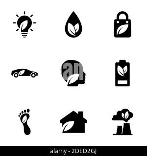 Set of black icons isolated on white background, on theme Ecology Stock Vector