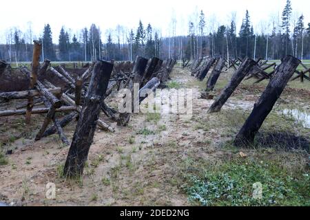 View of obstacles on battlefield in Russia Stock Photo