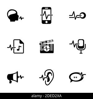 Set of black icons isolated on white background, on theme Voice command Stock Vector