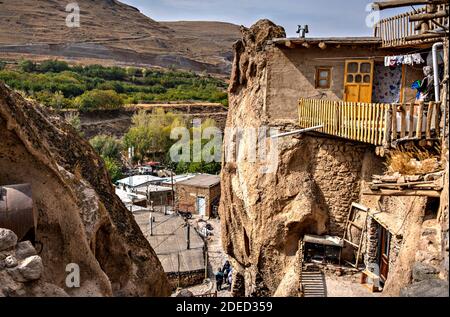 View of Kandovan village and terrace, Sahand mountains, East Azerbaijan, Iran Stock Photo