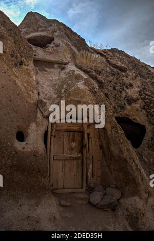 Detail of house carved in rock, Kandovan, Sahand mountains, East Azerbaijan, Iran Stock Photo