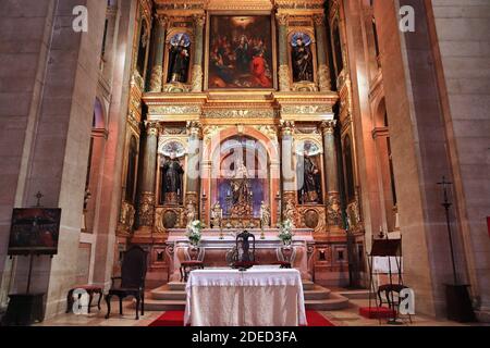 LISBON, PORTUGAL - JUNE 6, 2018: Altar in Church of Saint Roch (Igreja de Sao Roque), Lisbon, Portugal. It is the earliest Jesuit church of Portugal. Stock Photo
