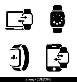 Set of black icons isolated on white background, on theme Smart watch Stock Vector