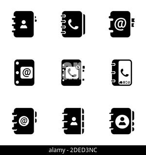 Set of black icons isolated on white background, on theme Address Book Stock Vector