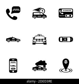 Set of black icons isolated on white background, on theme Taxi Stock Vector