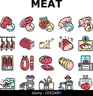 Meat Factory Product Collection Icons Set Vector Stock Vector Image ...