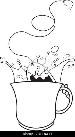Tea bag splashing into tea cup (customizable logo or window sticker) Stock Vector