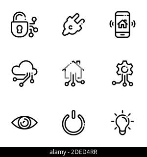 Set of black icons isolated on white background, on theme Smart House Stock Vector