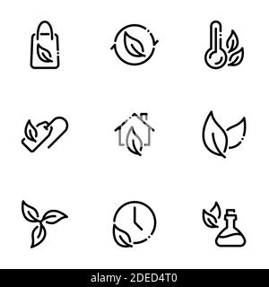Set of black icons isolated on white background, on theme Plants leaf growing Stock Vector