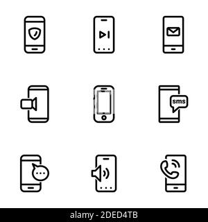 Set of black icons isolated on white background, on theme Smartphone Stock Vector