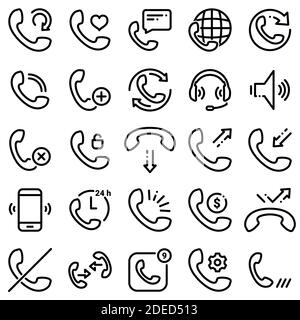 Set of black icons isolated on white background, on theme Calls Stock Vector