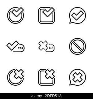 Set of black icons isolated on white background, on theme check marks Stock Vector