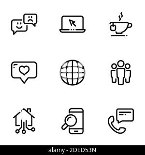 Set of black icons isolated on white background, on theme Internet communication Stock Vector