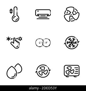 Set of black icons isolated on white background, on theme Air-conditioning Stock Vector